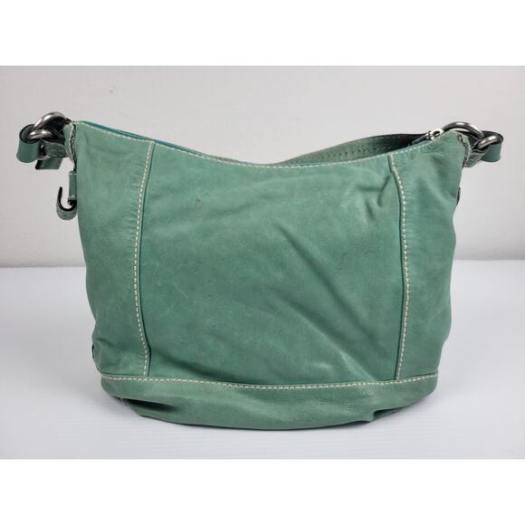 FOSSIL Shoulder Boho Bag Teal Turquoise Leather‎ Silver Hardware ZB 2903 - Picture 2 of 12